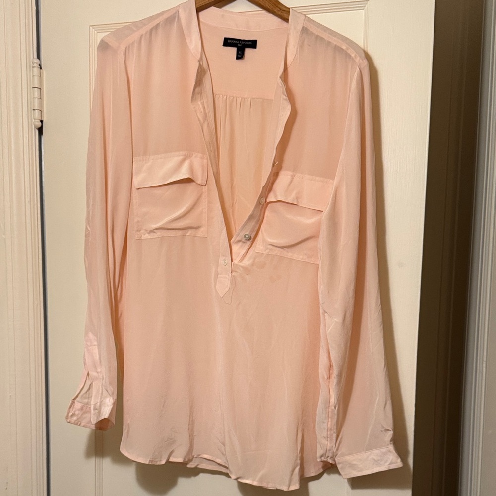 Banana Republic Pale Pink Sheer Button Front Blouse